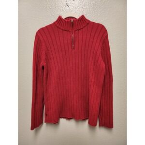 Lauren RL 1/4 Zip Women's Red Cable knit Pullover Sweater, SZ PM